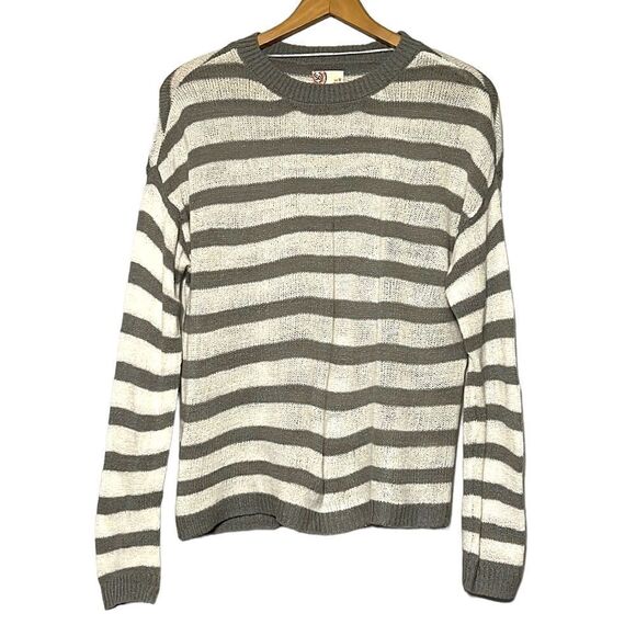 Striped Sweater Junior's Medium SO Gray & White Knit Round Neck Pullover - Picture 1 of 10